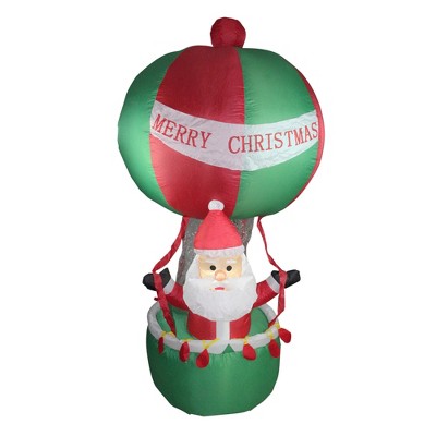 Northlight 72" Red and Green Inflatable Santa in Hot Air Balloon Lighted Christmas Outdoor Decor