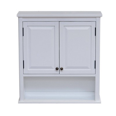 White Wood Adjustable Over-the-Toilet Storage Cabinet with Doors