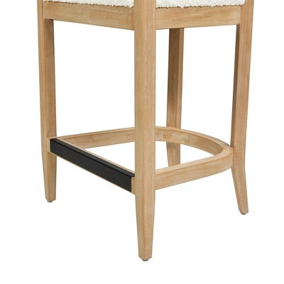 Ivory White Bouclé 26" Cane Back Counter Stool with Oak Frame