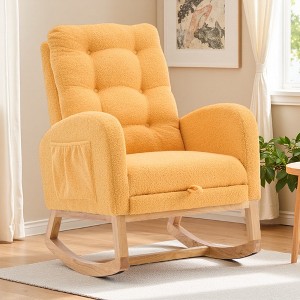 Upholstered High-Back Rocking Chair with Footrest and Storage Pocket - 1 of 4