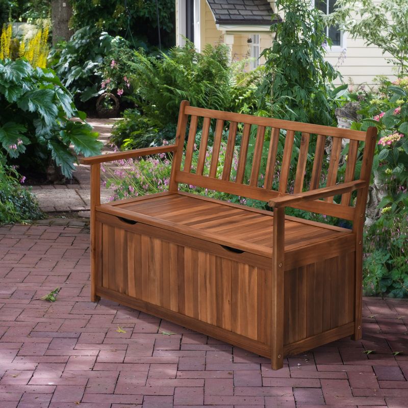 Outsunny 41 Gallon Outdoor Storage Bench, Wooden Deck Box with Inner Waterproof PE Lining, 2-Seat Container for Patio Garden Balcony Yard, 3 of 9