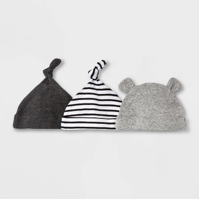 Baby 3pk Basic Hat - Cloud Island™ Black Newborn