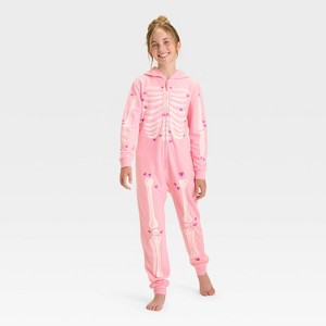 Girls' Halloween Skeleton Union Suit - Cat & Jack™ Pink - 1 of 3