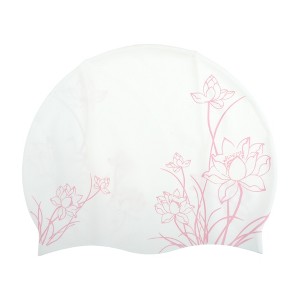 Unique Bargains Silicone Waterproof Lotus Print Swim Cap 1 Pc - 1 of 4