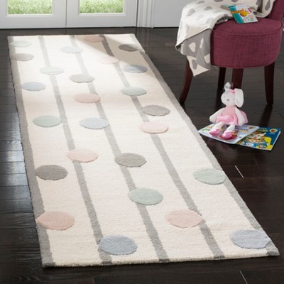 Ivory and Multi Polka Dot Wool Kids Runner Rug