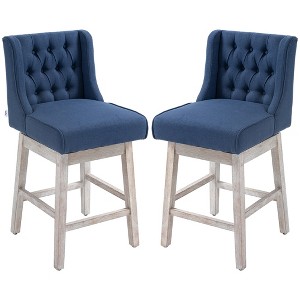 Swivel Bar Stools Set of 2, 27" Counter Height Stools with Linen Upholstery and Button Tufted Design for Kitchen - 1 of 4