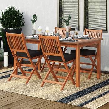 5pc Outdoor Dining Set - Natural Hardwood, Weather-Resistant, Foldable Chairs - CorLiving