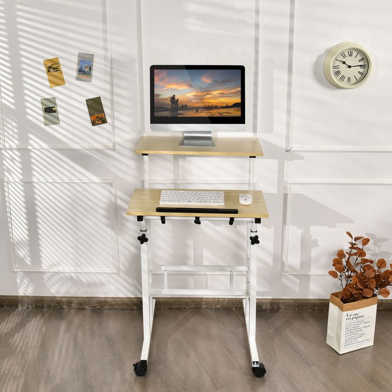 Tangkula Mobile Standing Desk Height Adjustable Stand Up Computer Workstation Rolling Presentation Cart w/Wide Platform, 2 of 7