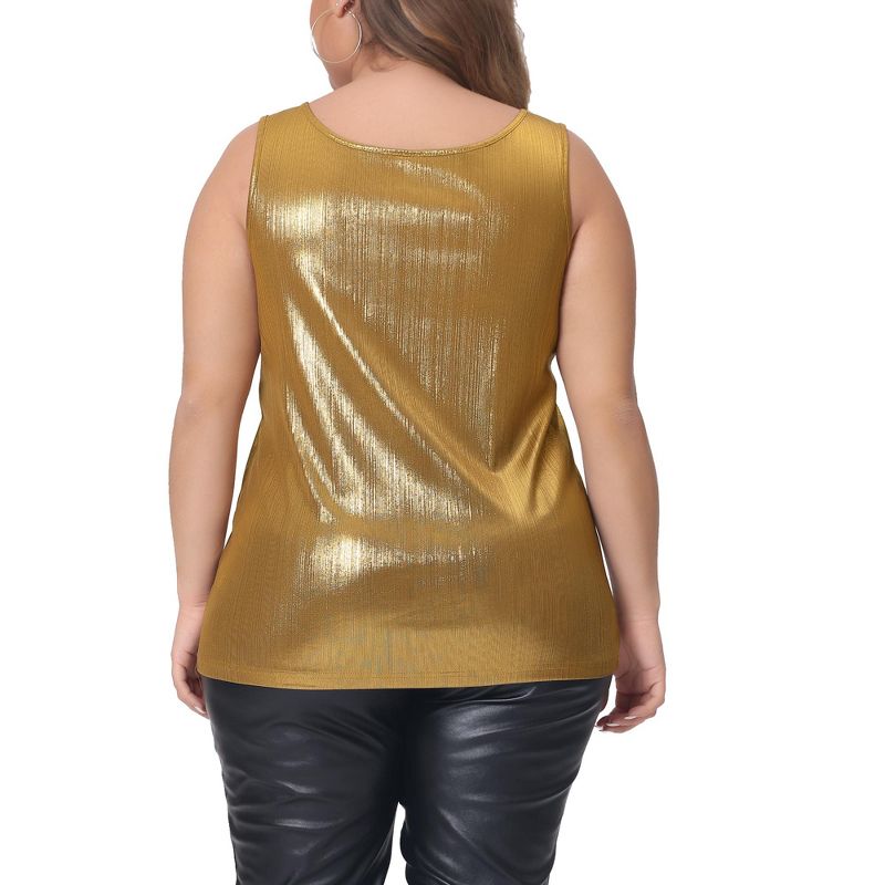 Agnes Orinda Women's Plus Size Shiny Metallic Round Neck Sleeveless Party Tank Top, 4 of 5