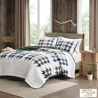 Hudson Oversized Green Cotton King Quilt Set