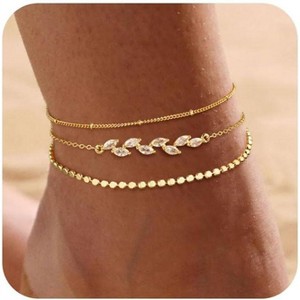 14K Real Gold Silver Plated Ankle Bracelets Waterproof Adjustable Layered Anklet Bracelets No Tarnish - 1 of 4