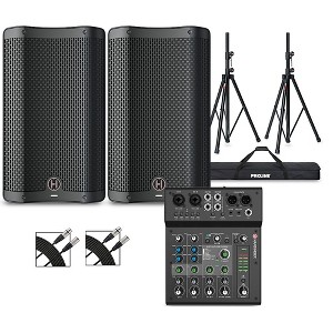 Harbinger VARI V2410 10" Powered Speakers Package With LX8 Mixer, Stands & Cables - 1 of 4