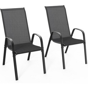 VINGLI Patio Chairs Set of 2 – Stackable Outdoor Dining Chairs with Comfortable High Back Chairs and Armrests for Lawn, Balcony, Garden, Black - 1 of 4