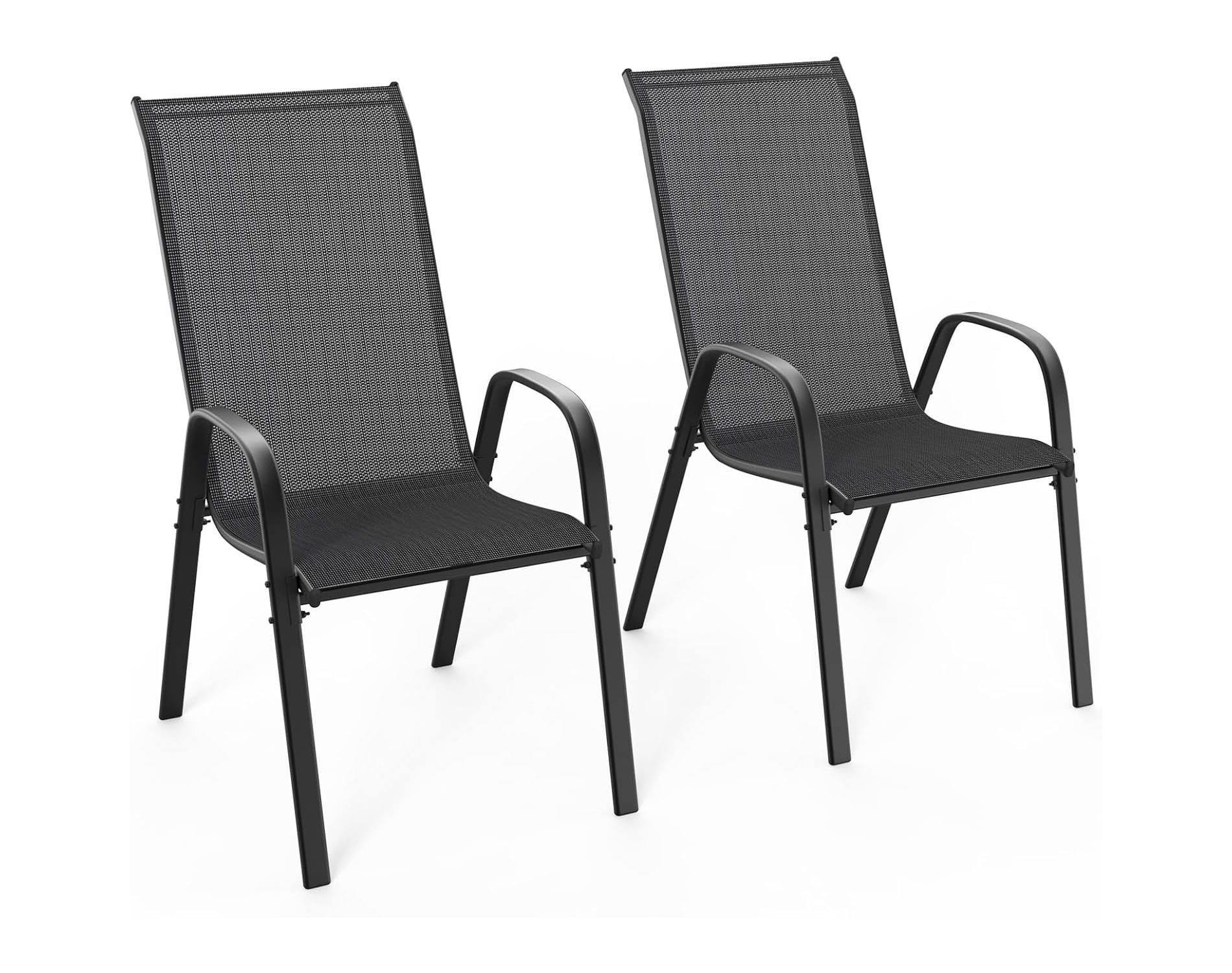 VINGLI Patio Chairs Set of 2 – Stackable Outdoor Dining Chairs with Comfortable High Back Chairs and Armrests for Lawn, Balcony, Garden, Black