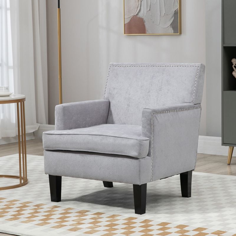 HOMCOM Modern Accent Chair, Upholstered Living Room Chair with Solid Wood Legs and Nailhead Trim, Armchair, 3 of 7