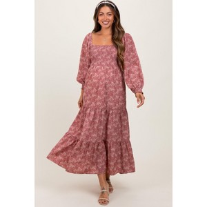 Pinkblush Mauve Floral Smocked Square Neck Maternity Maxi Dress - 1 of 4