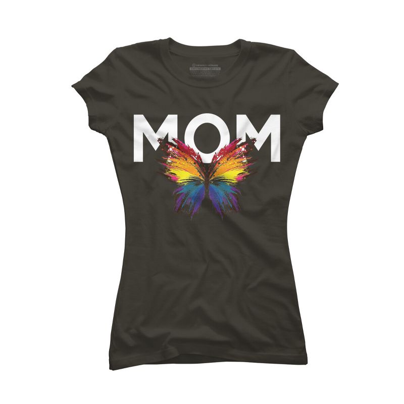Junior's Design By Humans Mother's Day Rainbow Butterfly Mom By MeowShop T-Shirt, 1 of 3