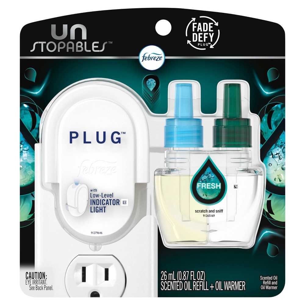 Febreze Unstopables Odor-Eliminating Plug Air Freshener Single Refill Fresh Starter Kit & Oil Refill - 0.87 fl oz