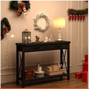 Homhougo Console Table with 2 Drawers, Farmhouse Sofa Table with Storage Shelf, Accent Wood Entryway Table Black - 1 of 4