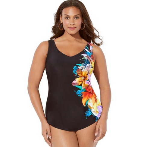 Swimsuits For All Women's Plus Size Sarong Front One Piece Swimsuit - 8,  Black : Target