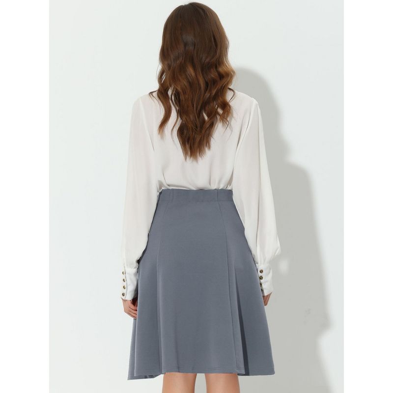 Allegra K Women's Button Decor Work A-Line Formal Knee Length Skirt, 4 of 7