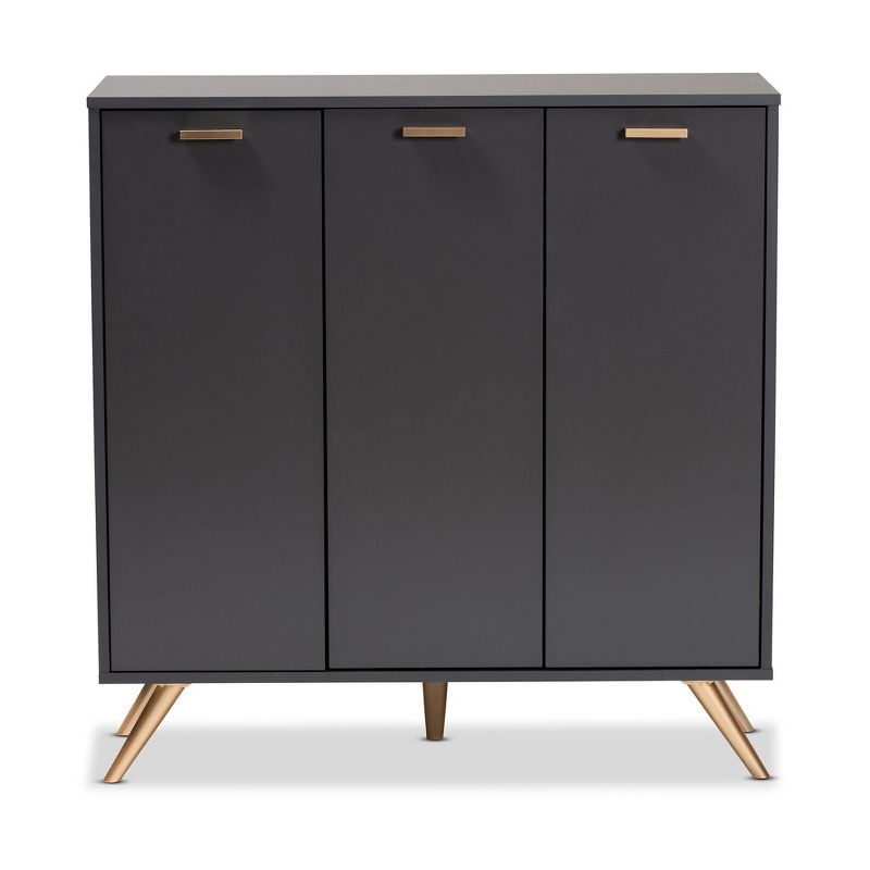 Kelson Wood 3 Door Cabinet Dark Gray/Gold - Baxton Studio, 4 of 12