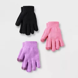 Kids' 3pk Vibrant Gloves - Cat & Jack™ Pink/Purple/Black