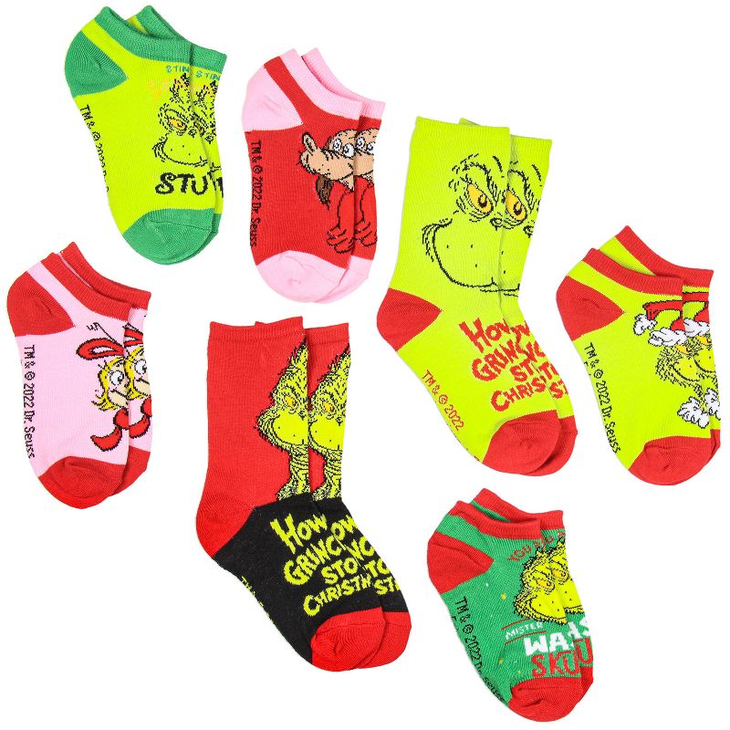 Dr Seuss Kids How The Grinch Stole Christmas Week Of Socks Mix and Match 7 Pairs Multicoloured, 1 of 5