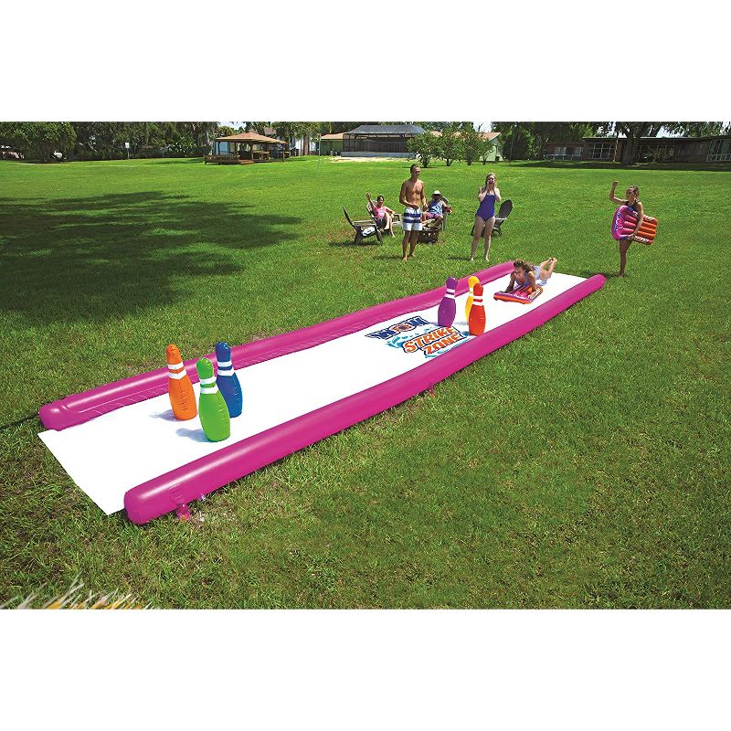 WOW Watersports 25 Foot Long Inflatable Strike Zone Outdoor Waterslide with Slippery Embossed PVC, Built In Sprinklers, 2 Sleds, and 6 Bowling Pins, 4 of 7