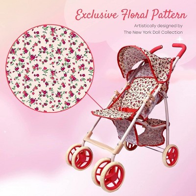 28-inch Floral Print Baby Doll Stroller with Ruby Red Trim