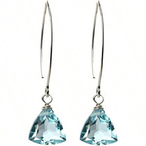 Handmade Dangle Earrings for Women - Aquamarine Blue Quartz Sterling Silver in Gift Box - Sparkly Trendy Long Drop - 1 of 4