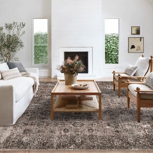 Coolmee Washable Area Rugs for Living Room, Faux Wool Soft Moody Floral Boho Vintage Oriental Indoor Carpet for Bedroom Dining Room - 1 of 4