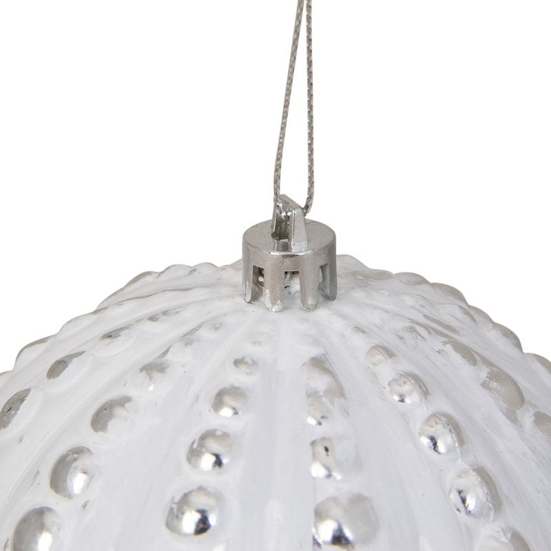 Northlight 3.75" Matte White and Silver Distressed Beveled Beads Christmas Ball Ornament, 3 of 5