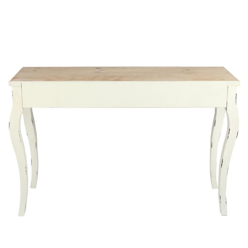LuxenHome Victorian Off White and Natural Wood Console and Entry Table Off-White, 5 of 10