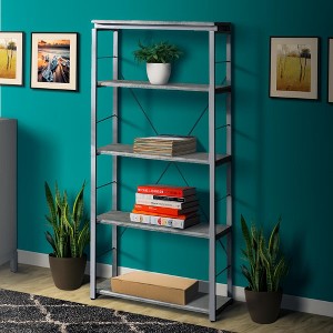 Royal Hampton Industrial Bookshelf with 4 Shelves and Open Metal Frame, Silver and Gray - 1 of 4