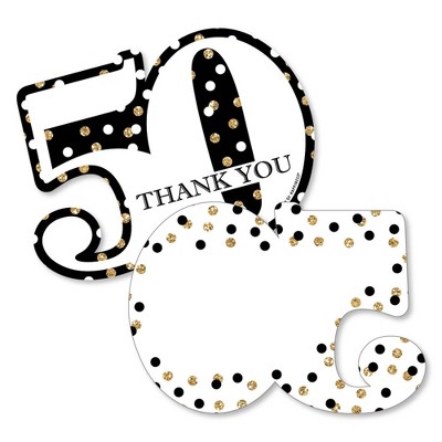 Big Dot of Happiness Adult 50th Birthday - Gold - Shaped Thank You Cards - Birthday Party Thank You Note Cards with Envelopes - Set of 12