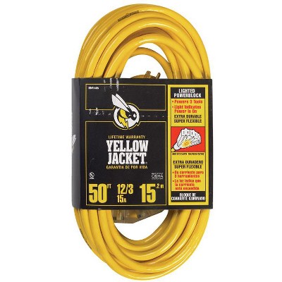 Yellow Jacket Indoor or Outdoor 50 ft. L Yellow Triple Outlet Cord 12/3 SJTW