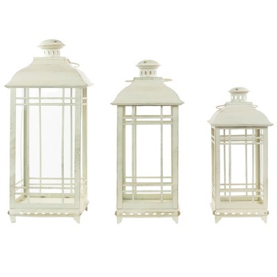 Northlight Set of 3 Cream Candle Lanterns with Brushed Gold Accents 19.5"
