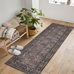 Washable Vintage Boho Area Rugs, Soft Modern Floral Runner Rug Carpet for Living Room Bedroom Dining Room Nursery Office Farmhouse Hallway Home Decor - 1 of 4