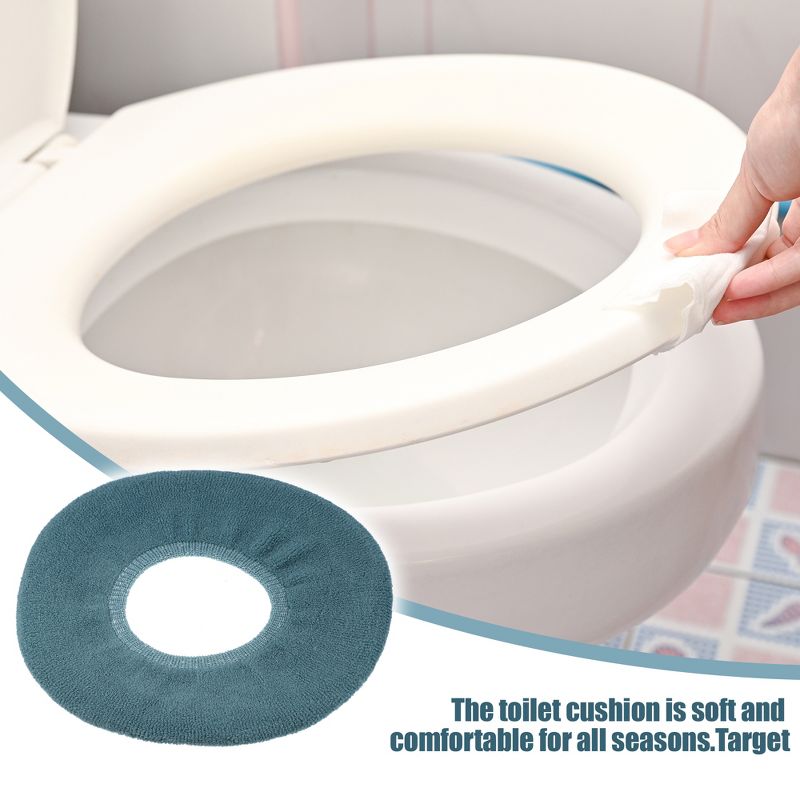 Unique Bargains Stretchable Thicker Toilet Seat Cover Pad Lid Bathroom Warmer Soft Washable Reusable 4 Colors 4 Pcs, 2 of 7
