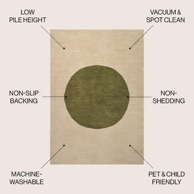 Ivory and Olive Geometric Washable Synthetic Area Rug