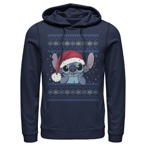 Men's Lilo & Stitch Santa Hat Ugly Sweater Pull Over Hoodie - 1 of 4