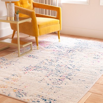 Ivory and Blue Hand-Knotted Square Synthetic Area Rug