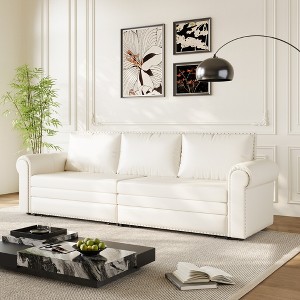 93.7" Faux Leather Chesterfield 3-in-1 Convertible Sofa Bed with Pull-Out Bed, Rolled Arms and Nailhead Trim - 1 of 4