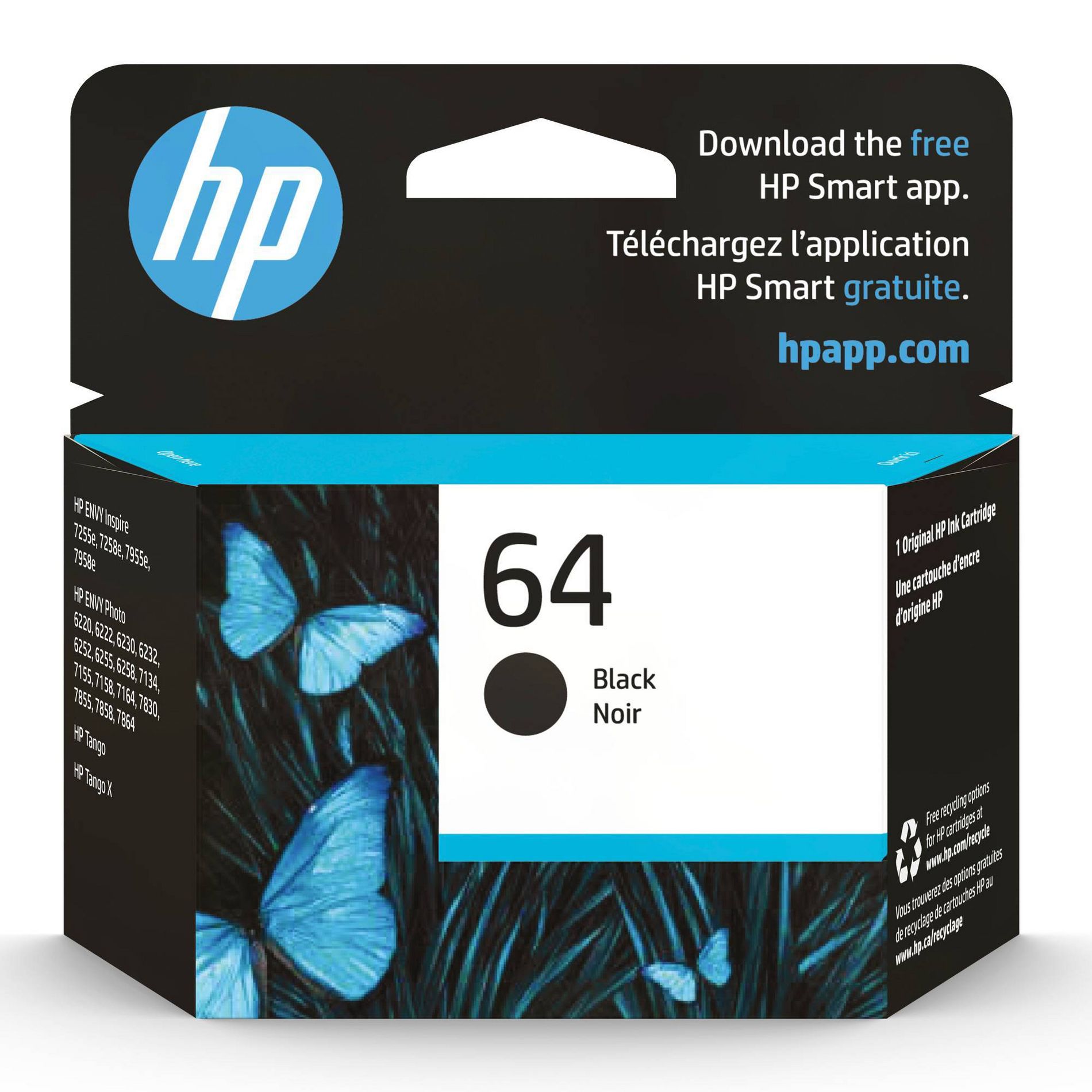 HP 64 Single Ink Cartridge - Black (N9J90AN#140): Standard Yield for Printers
