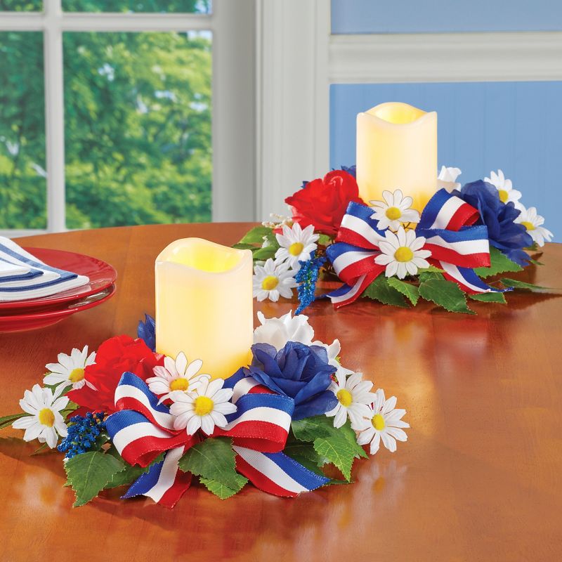 Collections Etc Patriotic Floral LED Lighted Candles - Set of 2 11 X 11 X 6, 2 of 3