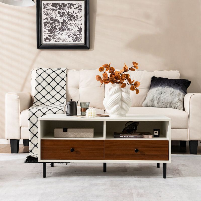 Tangkula Coffee Table Modern Rectangle w/ Storage Shelf & Drawers Living Room Furniture, 2 of 11