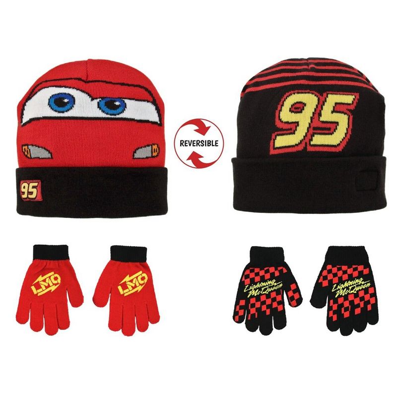 Disney Cars Boys Reversible Winter Hat & 2 Pair Mittens or Gloves Set, Boys Ages 2-7, 1 of 6