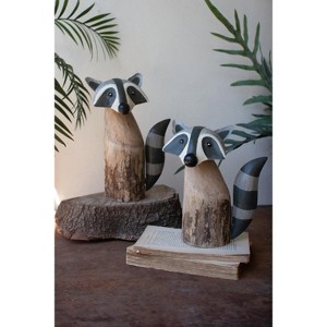 Recycled Wood & Iron Raccoons, 12"H – Distressed Multi-Tone Decorative Animal Accents, Set of Two by Kalalou - 1 of 4