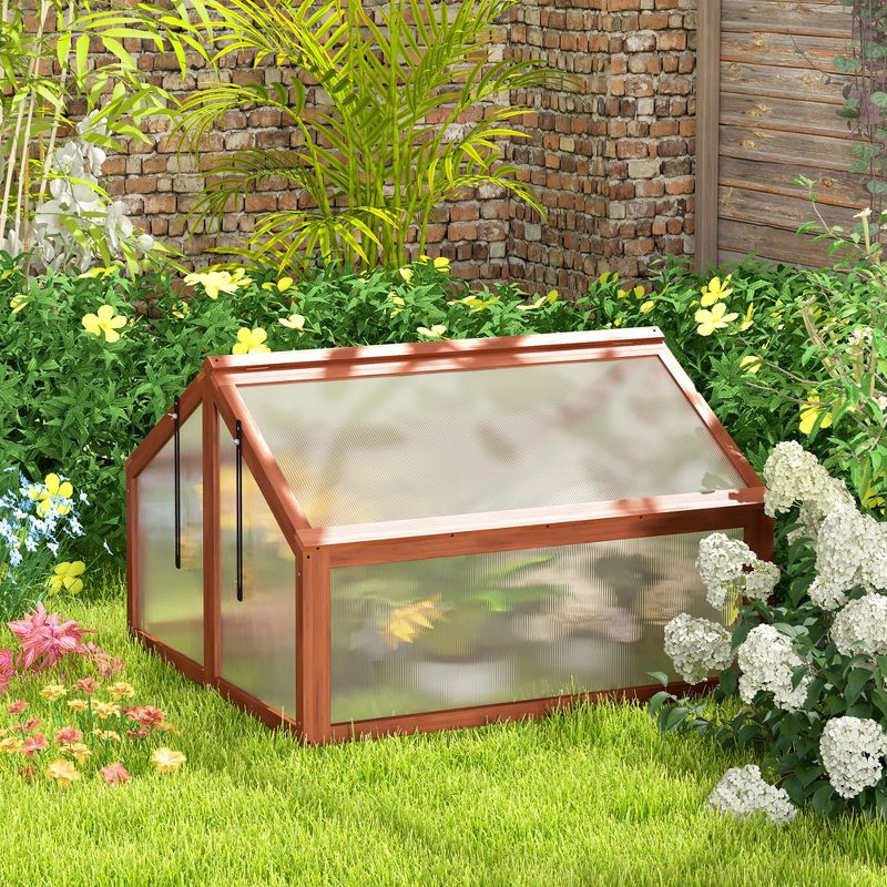 Costway Double Box Garden Wooden Green House Cold Frame Raised Plants Bed Protection, 4 of 9